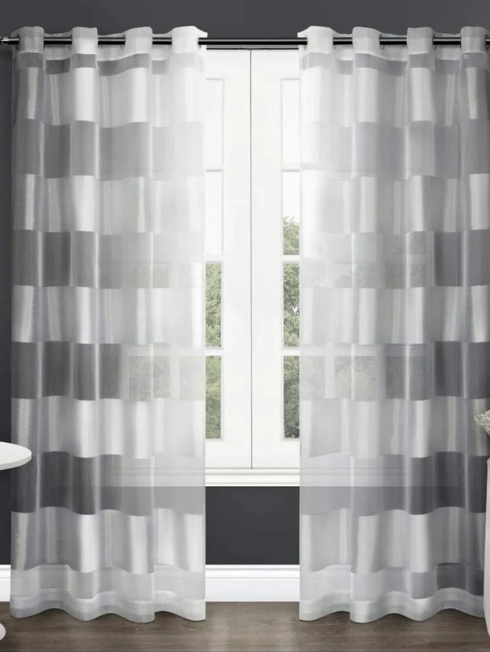 Exclusive Home Navaro Striped Sheer Grommet Top Curtain Panel Pair, 54"x108", Wi